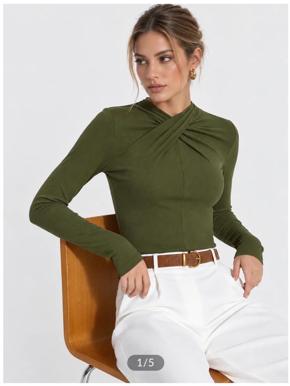 NWT Commense Olive Twist-Front Long Sleeve Top
